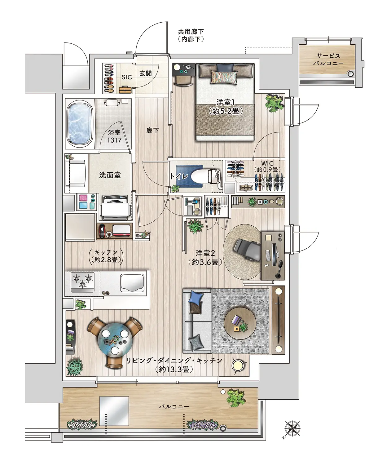 Dtyp 家具付き間取り
